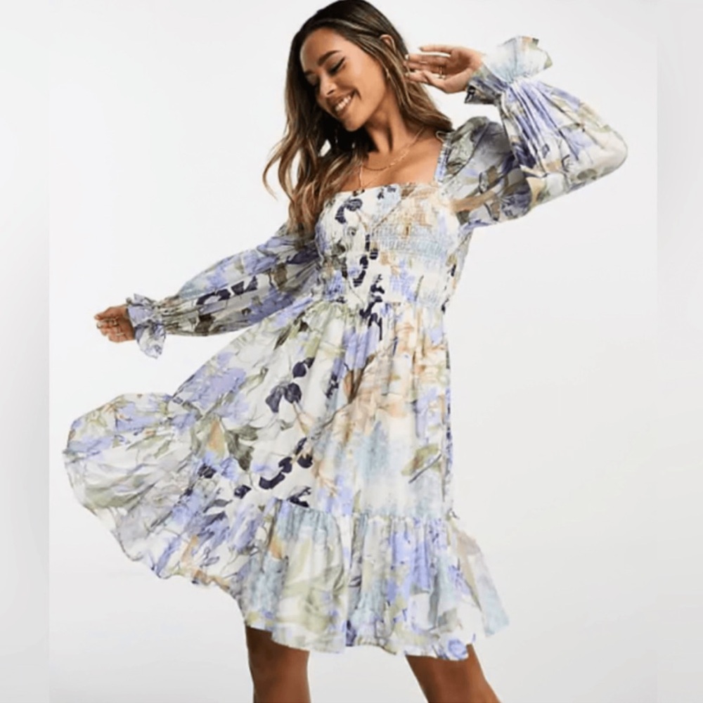 & Other Stories Floral Long Sleeve Dress Smock Dress